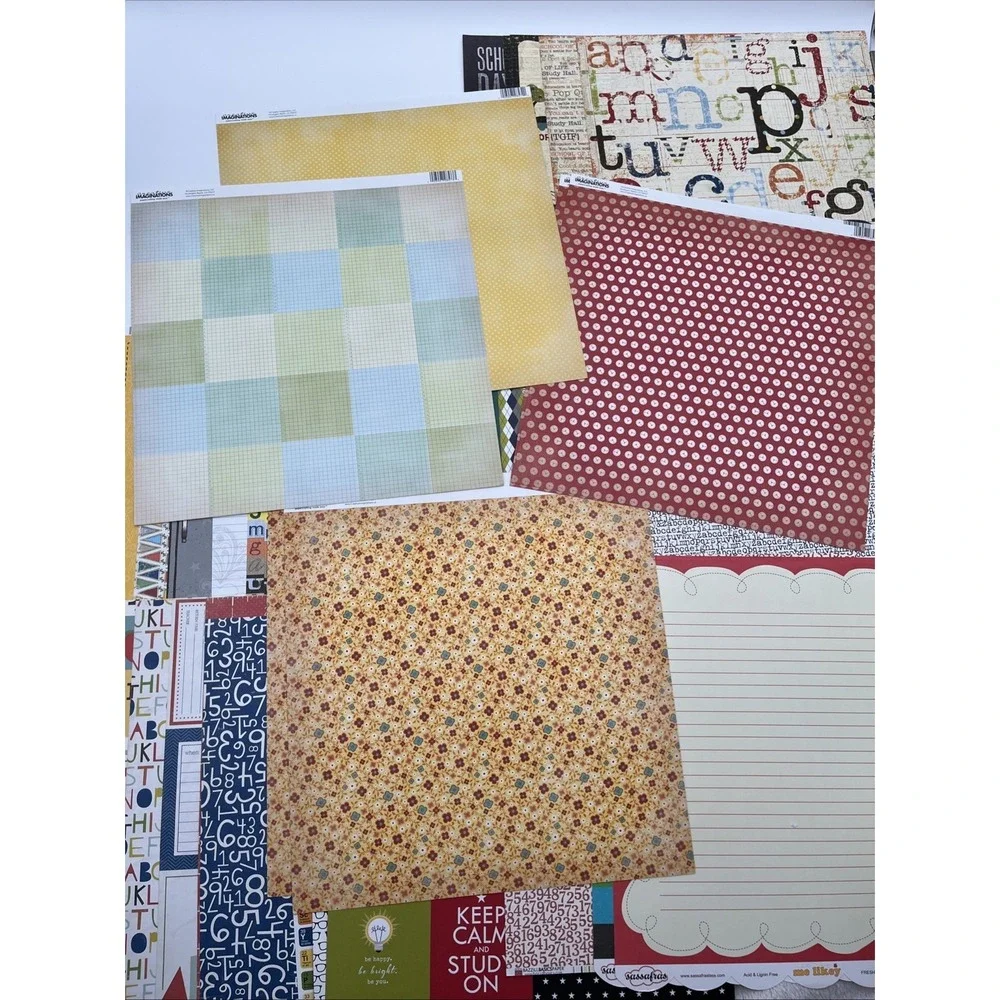12x12 School Scrapbook Paper Lot Pink Paislee Bella Blvd Simple Stories‎